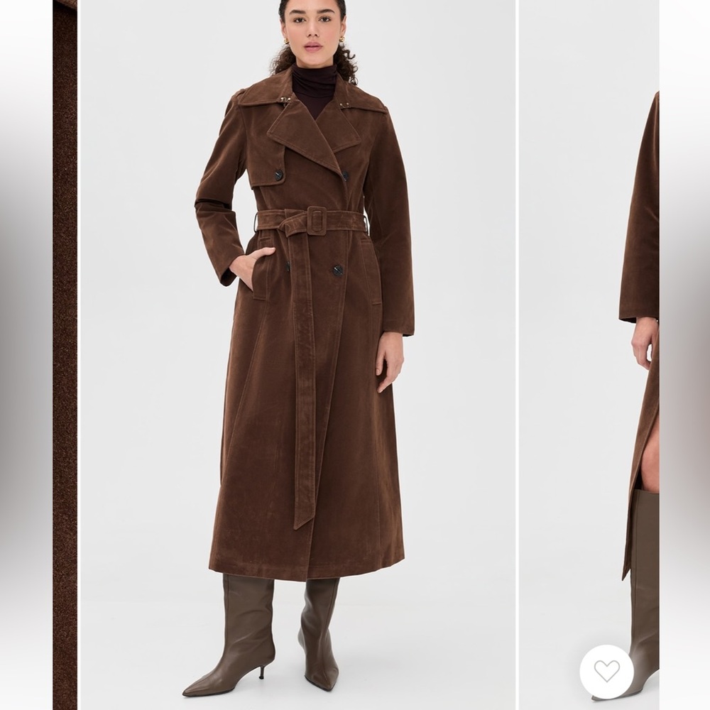 Avec Les Filles Brown Suede Double-Breasted Trench Coat - Picture 5 of 16